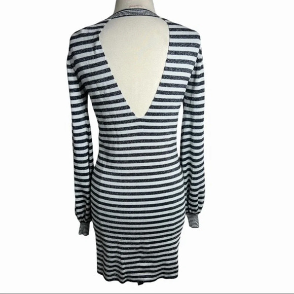 Maje black and silver striped mini dress with long drama sleeves size medium - Picture 8 of 11